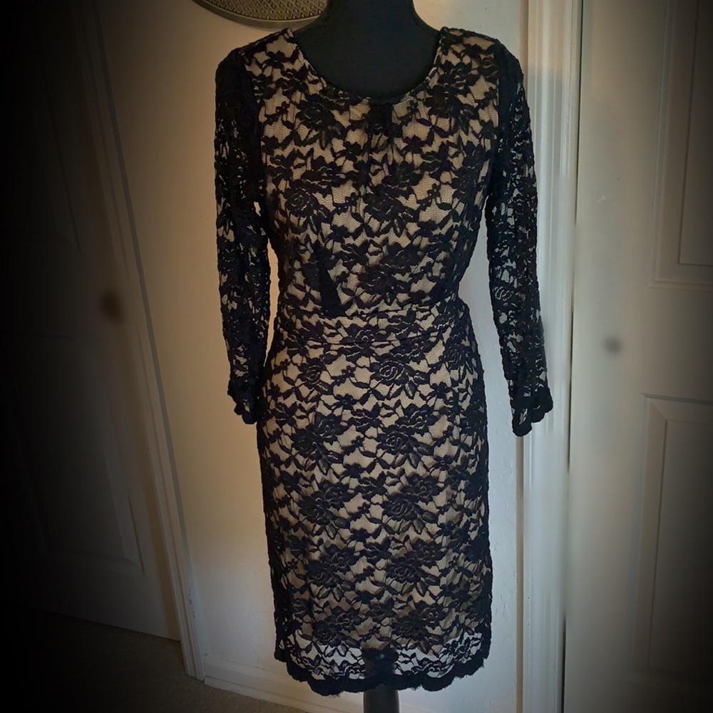 Allen B Nude w/Black Lace Med Dress